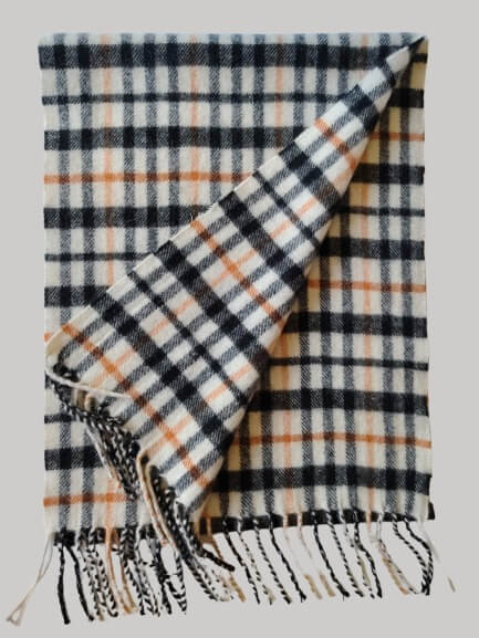 Digao camel and black club check preloved pure cashmere scarf from Ireland, soft luxury wrap