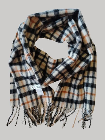 Digao camel and black club check preloved pure cashmere scarf from Ireland, soft luxury wrap