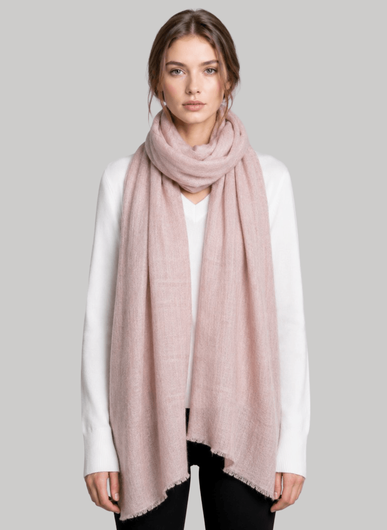 Dusty rose taupe pure Pashmina stole from Cashmere Knot Ireland, featuring lightweight softness and timeless elegance for women in Ireland