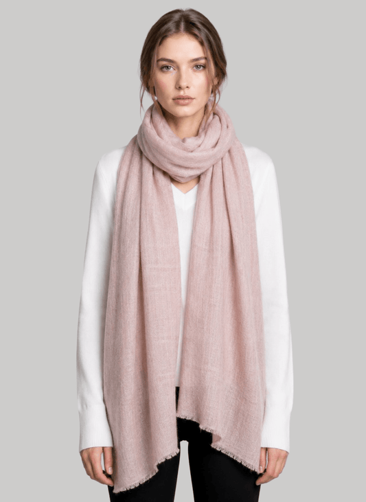 Dusty rose taupe pure Pashmina stole from Cashmere Knot Ireland, featuring lightweight softness and timeless elegance for women in Ireland