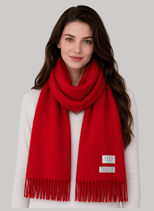 Elle Lumiere Paris red pure cashmere scarf from Ireland, soft luxury cashmere muffler