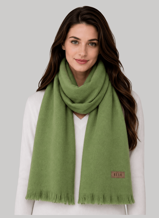 Elle Lumiere Paris green pure cashmere scarf from Ireland, soft luxury cashmere muffler