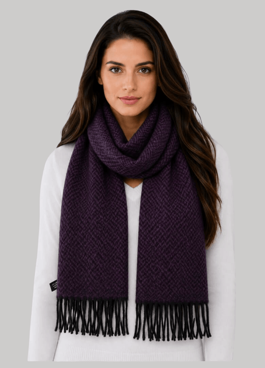 Enya Montenani preloved pure cashmere scarf from Ireland, plum purple color