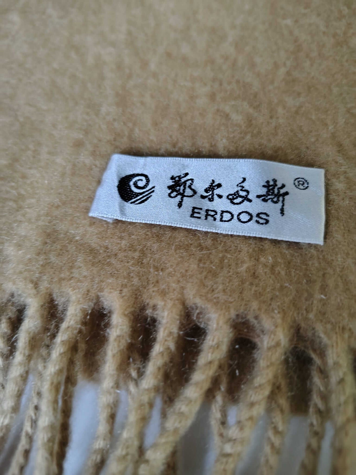 Erdos beige preloved pure cashmere scarf from Ireland, soft luxury wrap