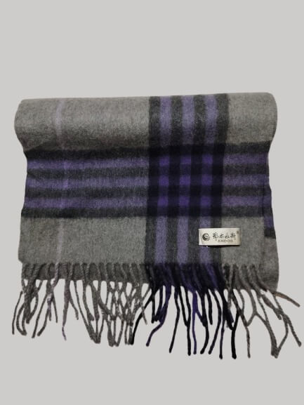Erdos purple and grey tartan plaid preloved pure cashmere scarf from Ireland, soft luxury wrap