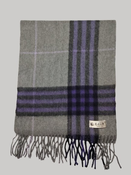 Erdos purple and grey tartan plaid preloved pure cashmere scarf from Ireland, soft luxury wrap