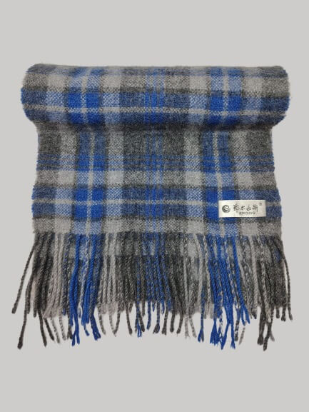 Erdos cobalt blue and charcoal grey tartan plaid preloved pure cashmere scarf from Ireland, soft luxury wrap