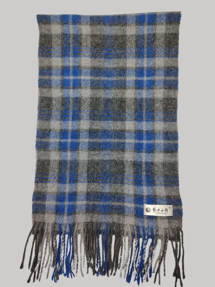 Erdos cobalt blue and charcoal grey tartan plaid preloved pure cashmere scarf from Ireland, soft luxury wrap
