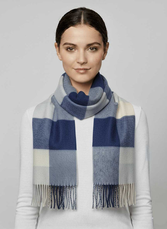 Evseg Cashmere Mongolia preloved pure cashmere muffler and scarf from Ireland, off white check