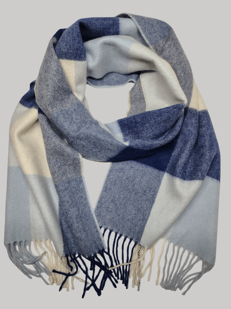 Evseg Cashmere Mongolia preloved pure cashmere muffler and scarf from Ireland, off white check
