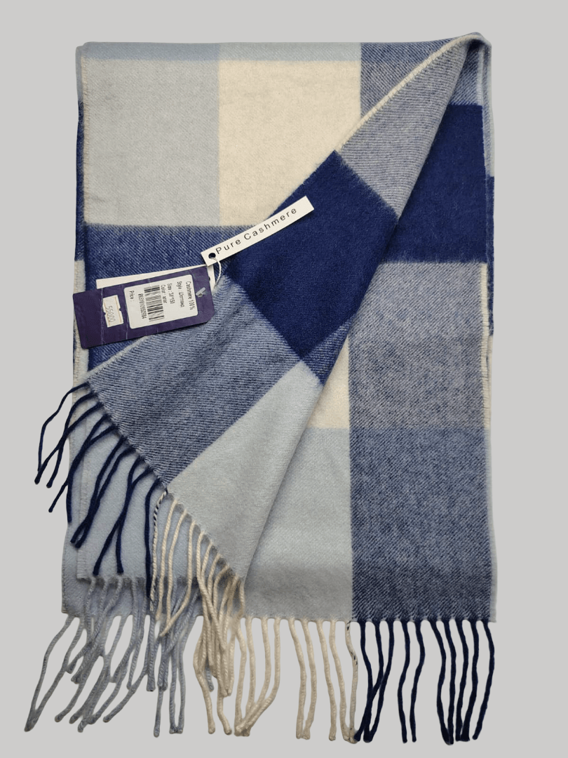 Evseg Cashmere Mongolia preloved pure cashmere muffler and scarf from Ireland, off white check