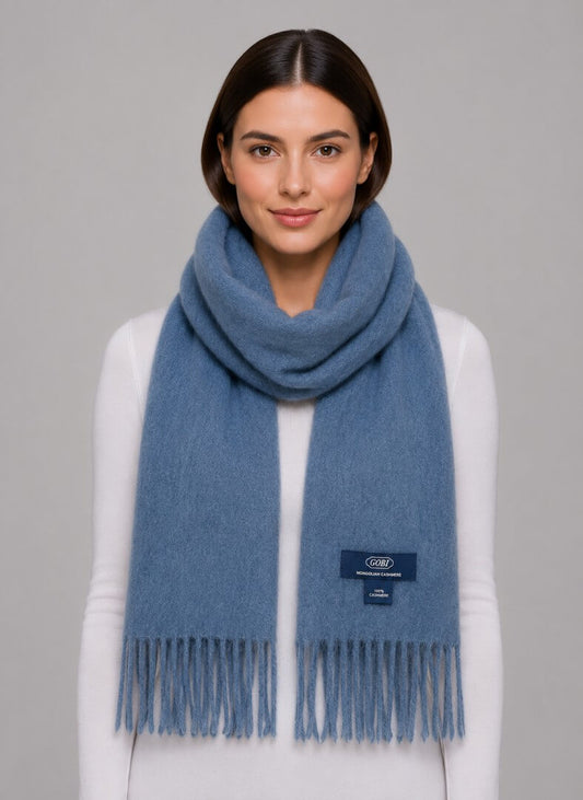 Gobi ocean blue preloved pure cashmere scarf from Ireland, soft luxury wrap