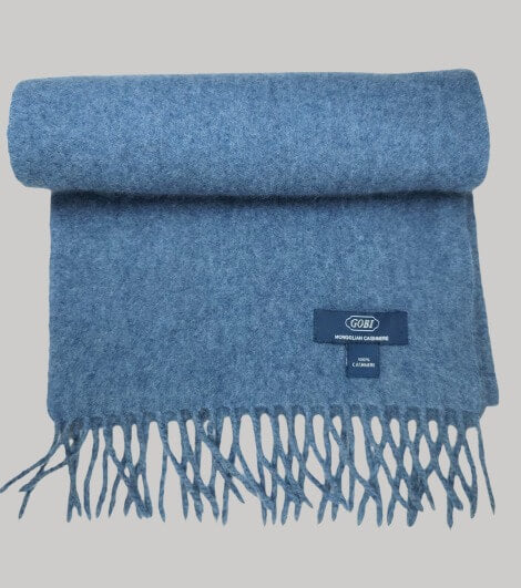 Gobi ocean blue preloved pure cashmere scarf from Ireland, soft luxury wrap