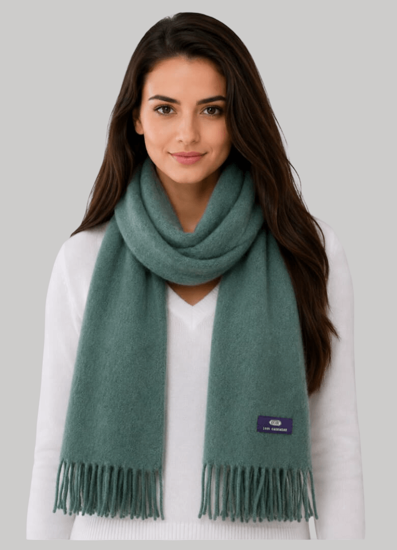 Gobi green cashmere muffler and scarf from Ireland, soft luxury wrap