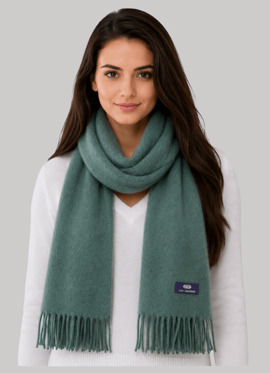 Gobi green cashmere muffler and scarf from Ireland, soft luxury wrap