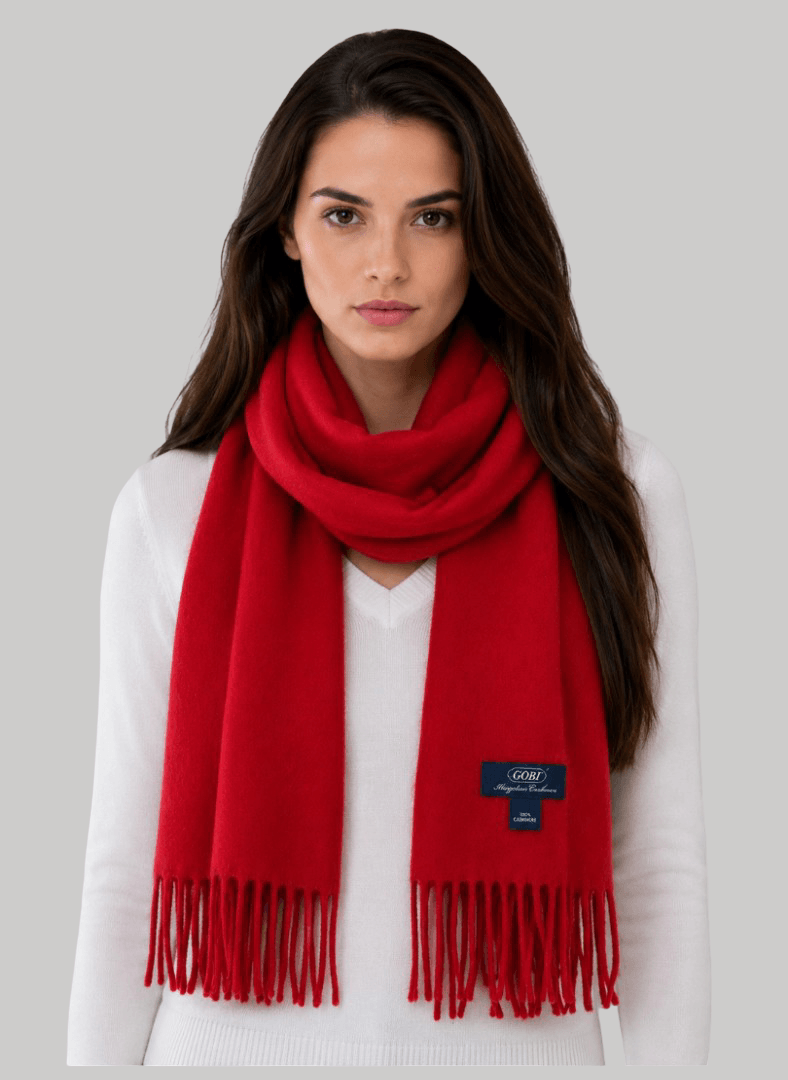 Gobi red preloved cashmere muffler and scarf from Ireland, soft luxury wrap