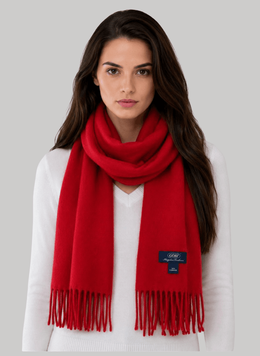 Gobi red preloved cashmere muffler and scarf from Ireland, soft luxury wrap