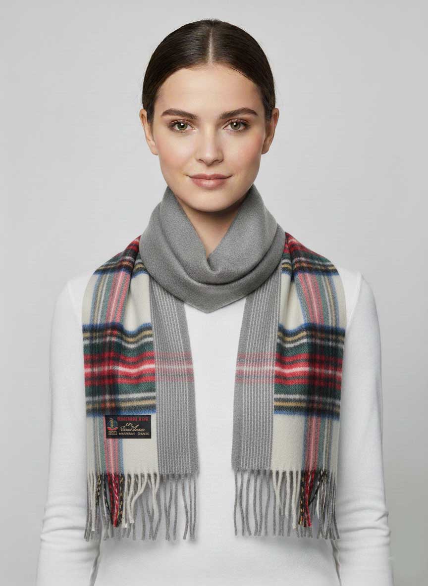 House of Scotland preloved pure cashmere scarf from Ireland, off-white check multilining design