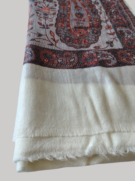 Ivory paisley printed Pashmina shawl – luxurious handcrafted softness and elegance by Cashmere Knot Ireland