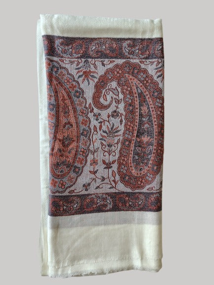 Ivory paisley printed Pashmina shawl – luxurious handcrafted softness and elegance by Cashmere Knot Ireland