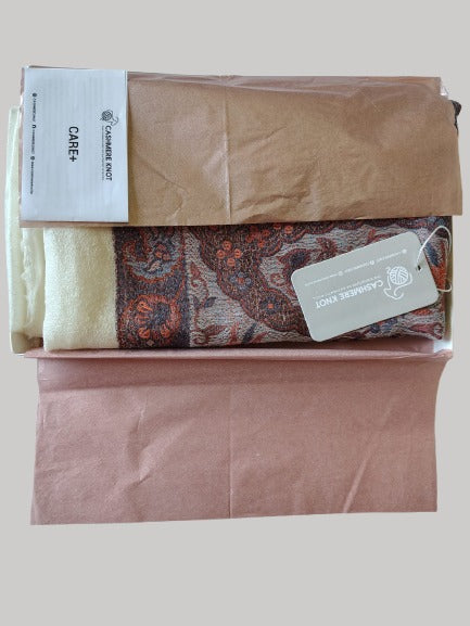 Ivory paisley printed Pashmina shawl – luxurious handcrafted softness and elegance by Cashmere Knot Ireland