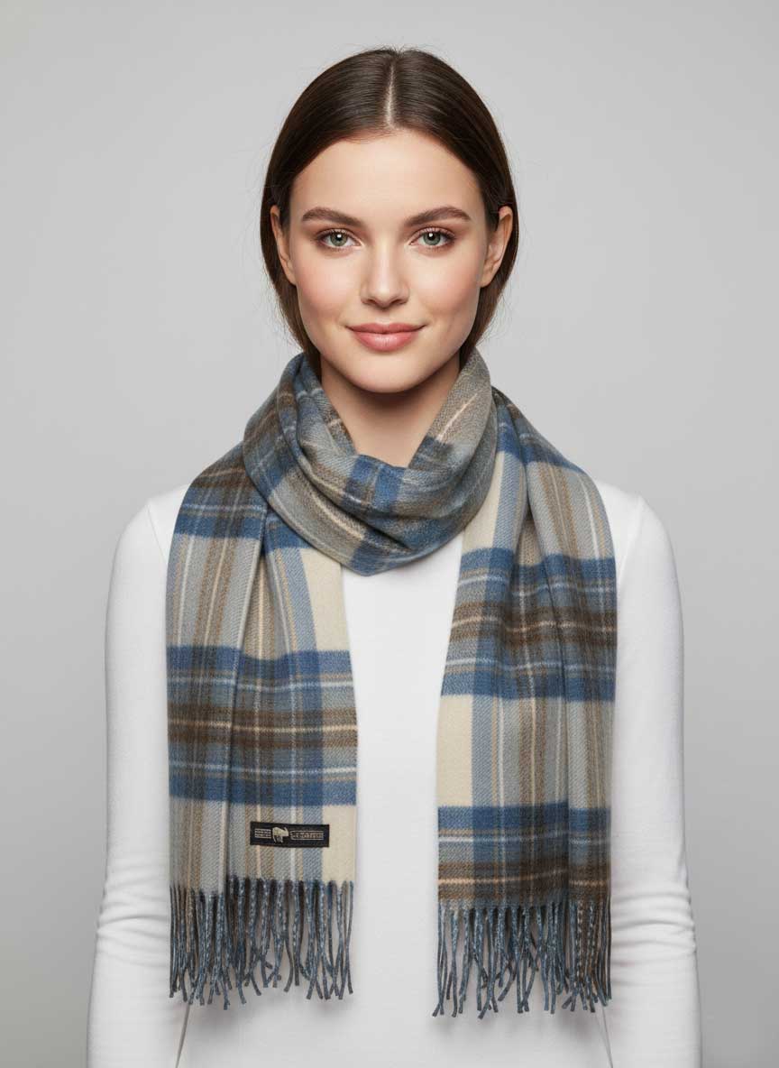 Johnstons of Elgin check preloved cashmere scarf from Ireland, soft luxury wrap