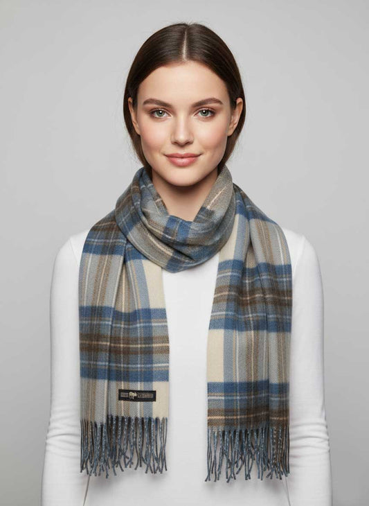 Johnstons of Elgin check preloved cashmere scarf from Ireland, soft luxury wrap
