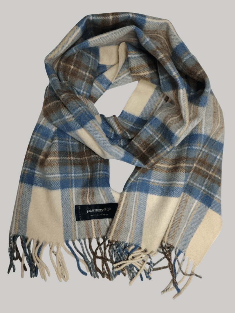 Johnstons of Elgin check preloved cashmere scarf from Ireland, soft luxury wrap