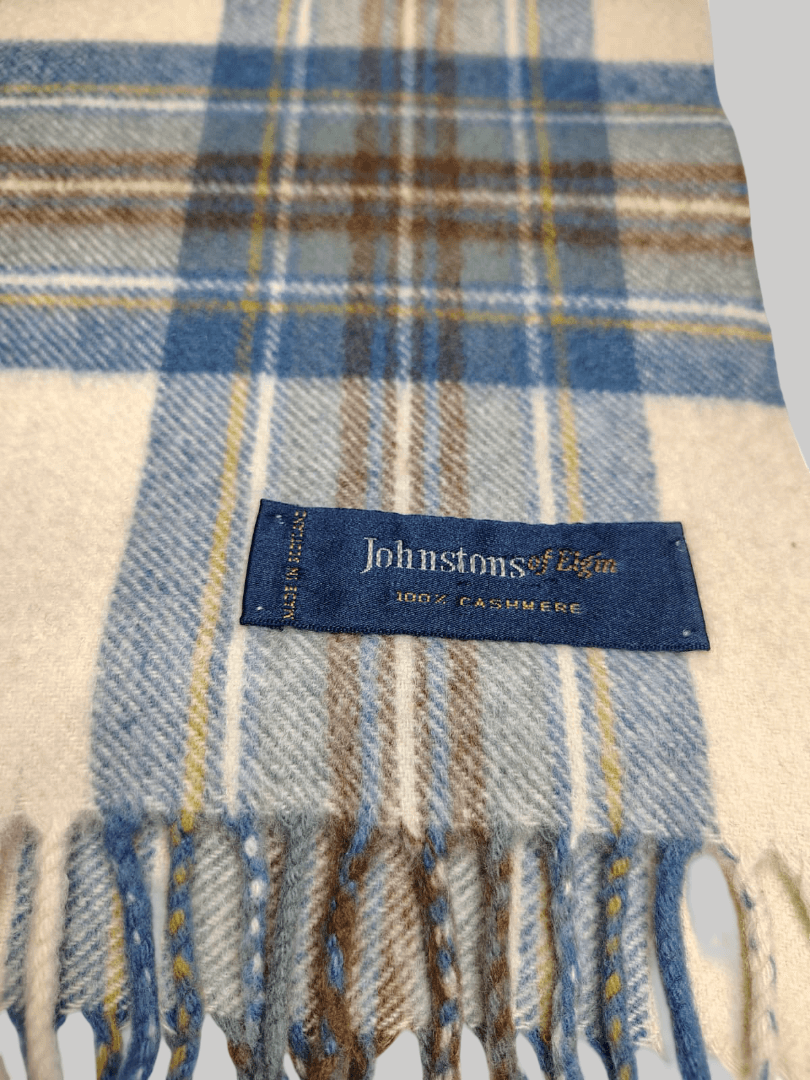 Johnstons of Elgin check preloved cashmere scarf from Ireland, soft luxury wrap