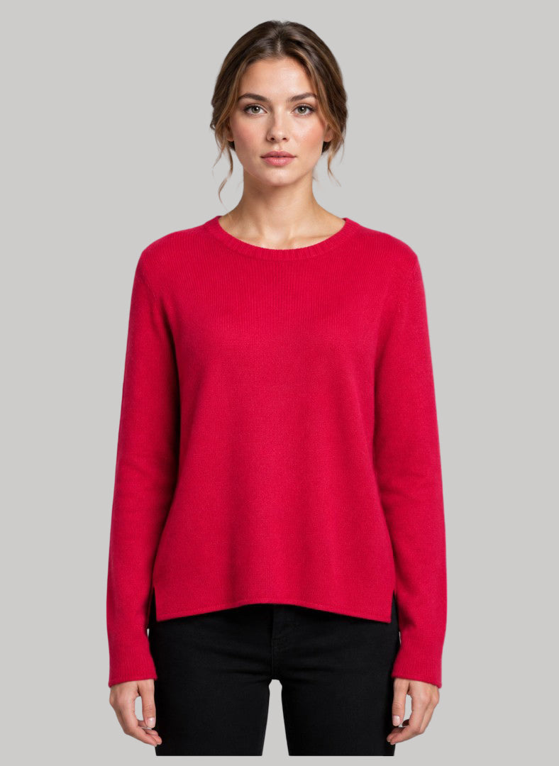 Johnstons of Elgin Raspberry Red preloved pure cashmere jumper made in Scotland size XXS curated by Cashmere Knot Ireland