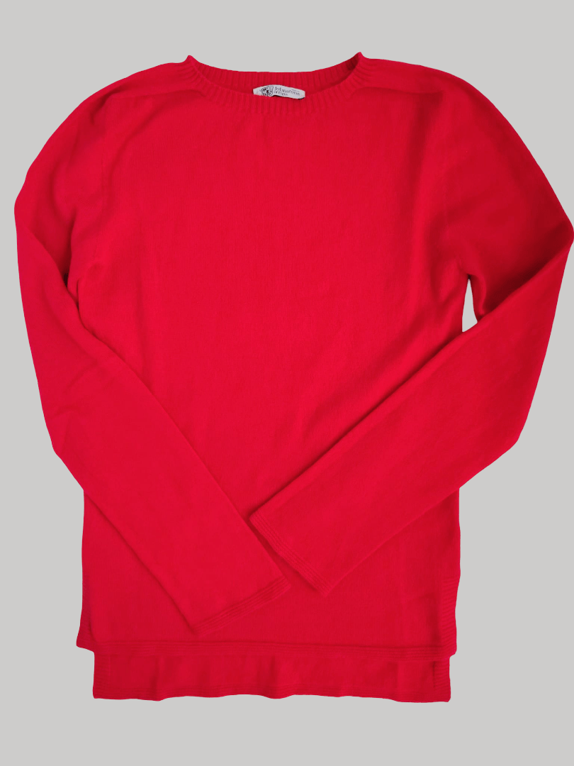 Johnstons of Elgin Raspberry Red preloved pure cashmere jumper made in Scotland size XXS curated by Cashmere Knot Ireland