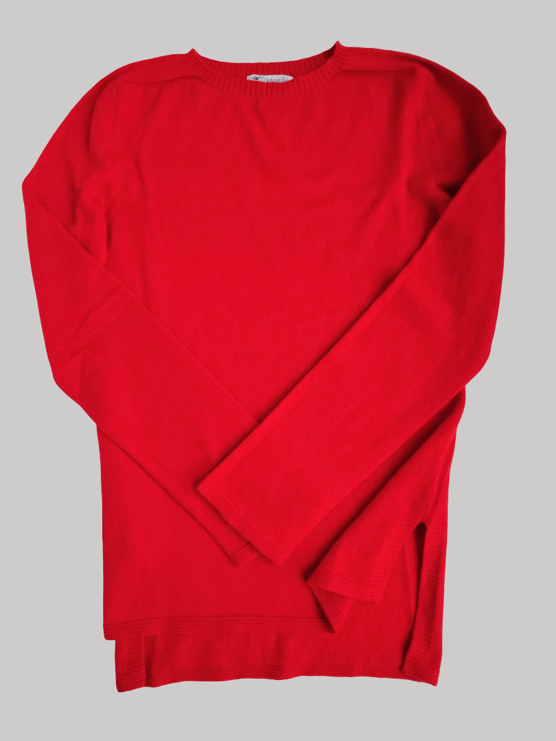 Johnstons of Elgin Raspberry Red preloved pure cashmere jumper made in Scotland size XXS curated by Cashmere Knot Ireland
