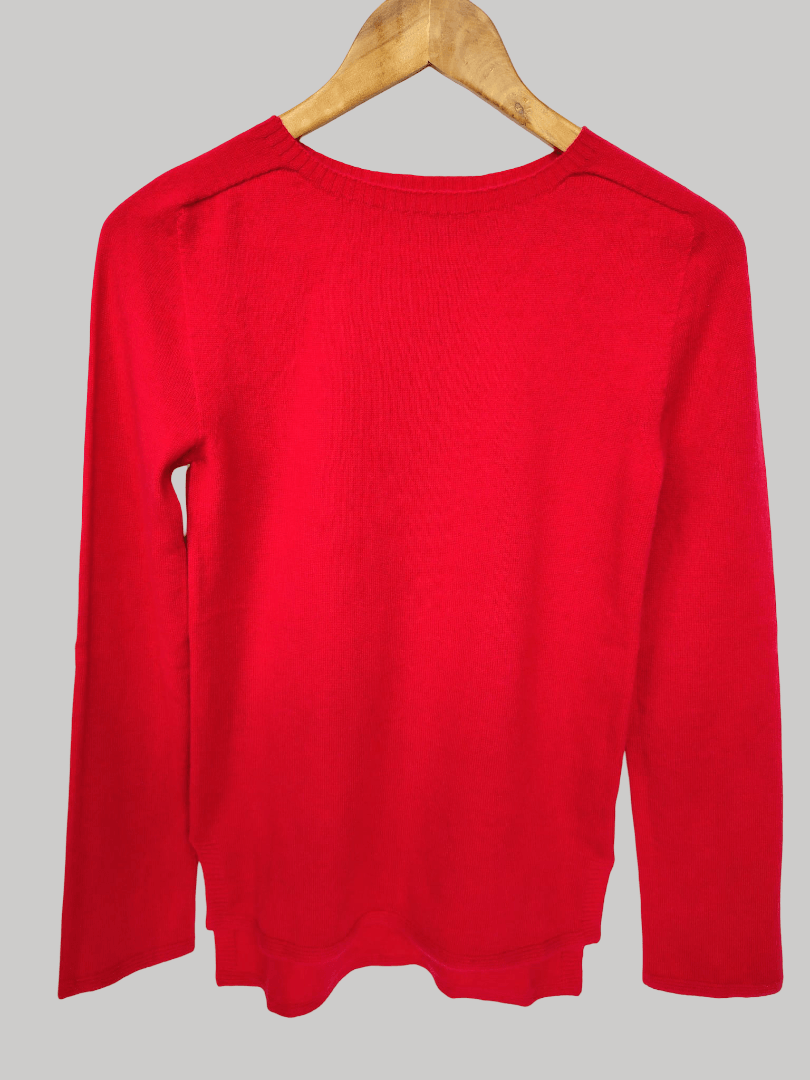 Johnstons of Elgin Raspberry Red preloved pure cashmere jumper made in Scotland size XXS curated by Cashmere Knot Ireland