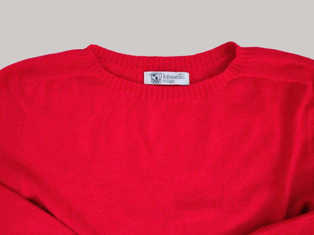 Johnstons of Elgin Raspberry Red preloved pure cashmere jumper made in Scotland size XXS curated by Cashmere Knot Ireland
