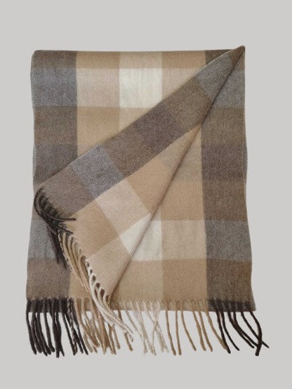 Lochmere natural check beige and brown preloved pure cashmere scarf from Ireland, soft luxury wrap