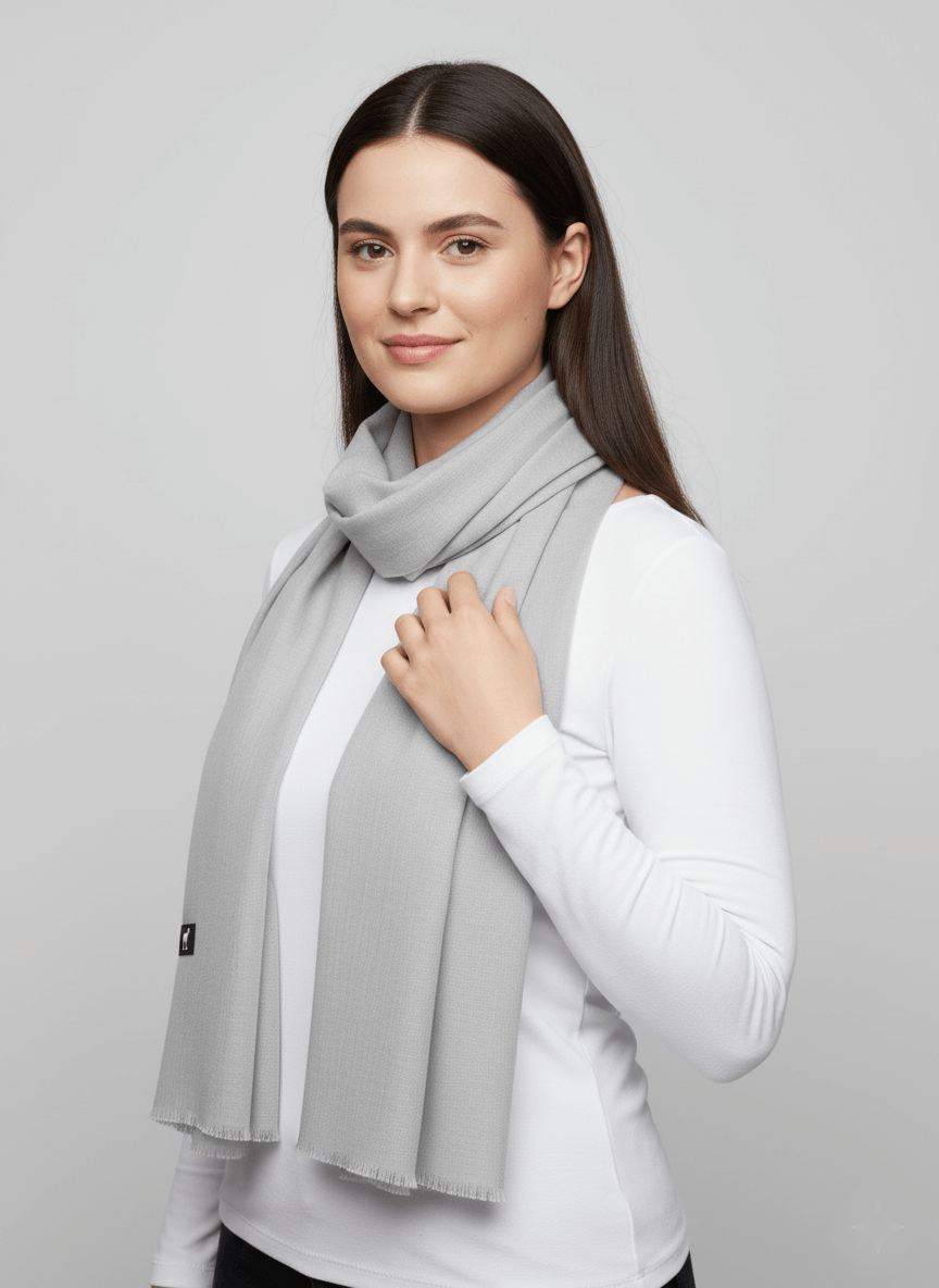 Light gray Kashmiri pure Pashmina stole for women – handcrafted luxury by Cashmere Knot Ireland