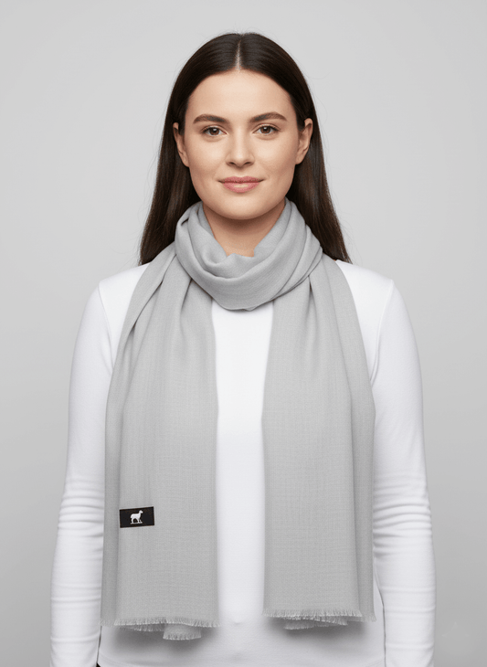 Light gray Kashmiri pure Pashmina stole for women – handcrafted luxury by Cashmere Knot Ireland