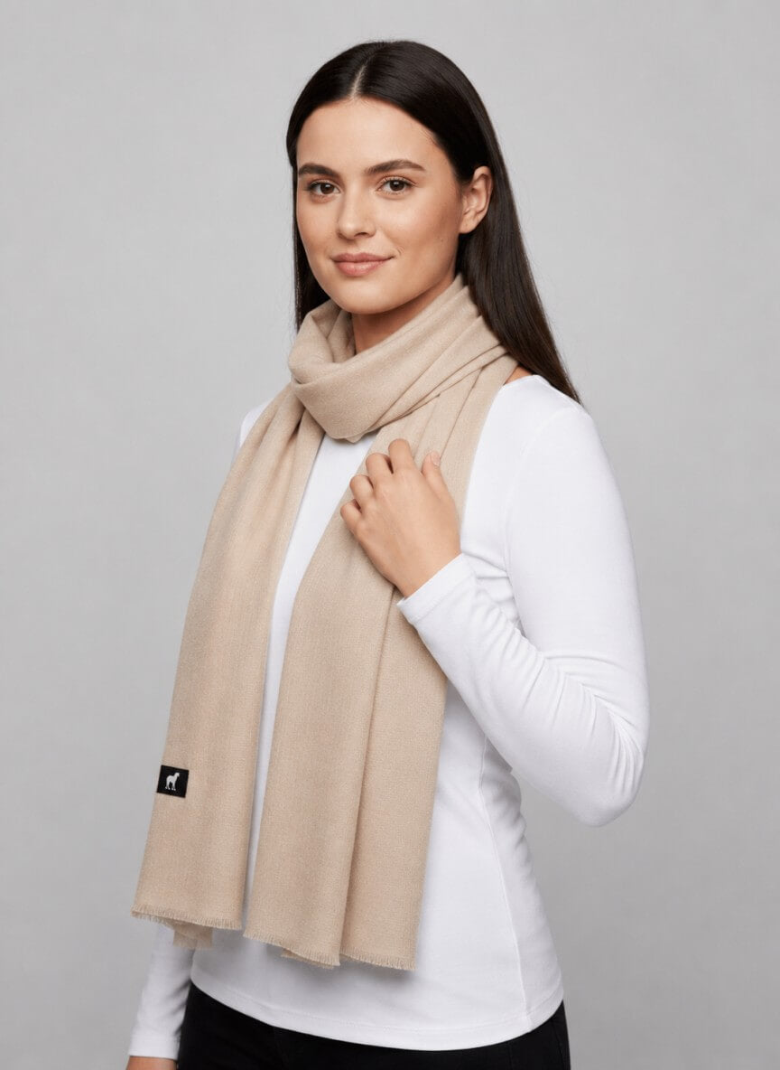 Luxury light brown Kashmiri pure Pashmina stole for women – handcrafted elegance by Cashmere Knot Ireland