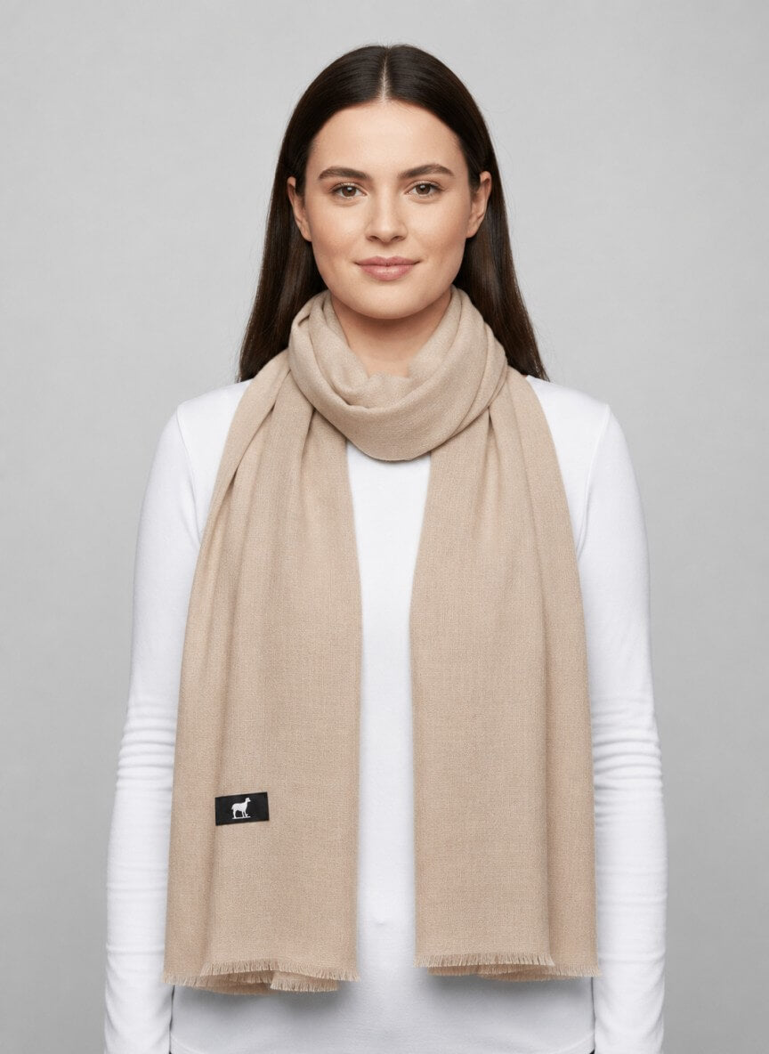Luxury light brown Kashmiri pure Pashmina stole for women – handcrafted elegance by Cashmere Knot Ireland