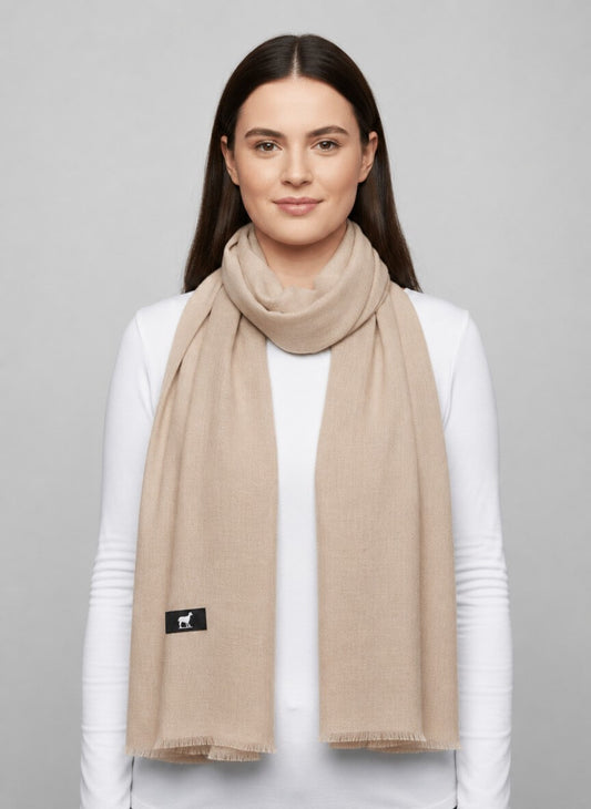 Luxury light brown Kashmiri pure Pashmina stole for women – handcrafted elegance by Cashmere Knot Ireland