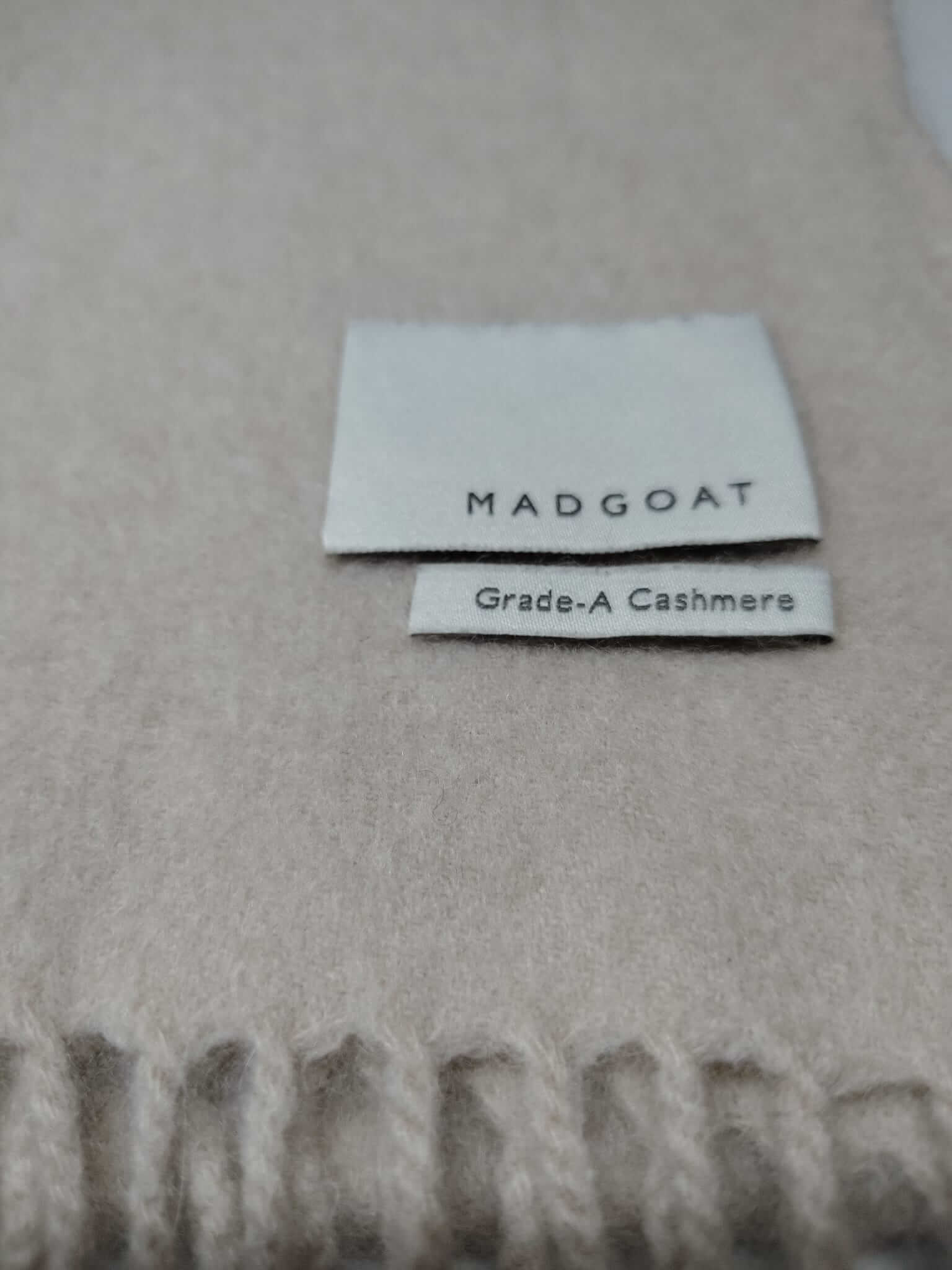 MadGoat Grade A light beige preloved pure cashmere scarf from Ireland, soft luxury wrap