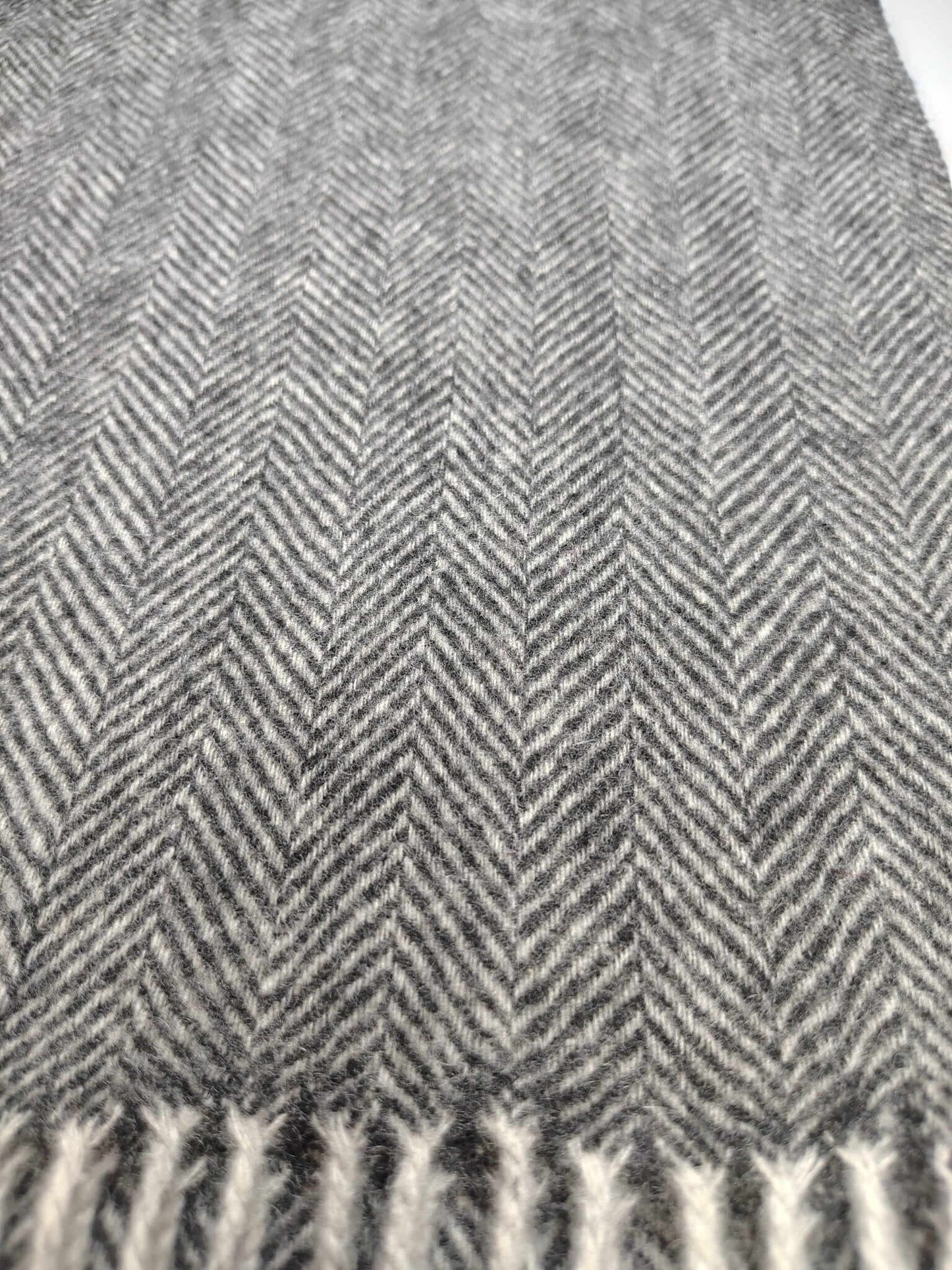 Marks and Spencer charcoal grey herringbone preloved pure cashmere scarf from Ireland, soft luxury wrap