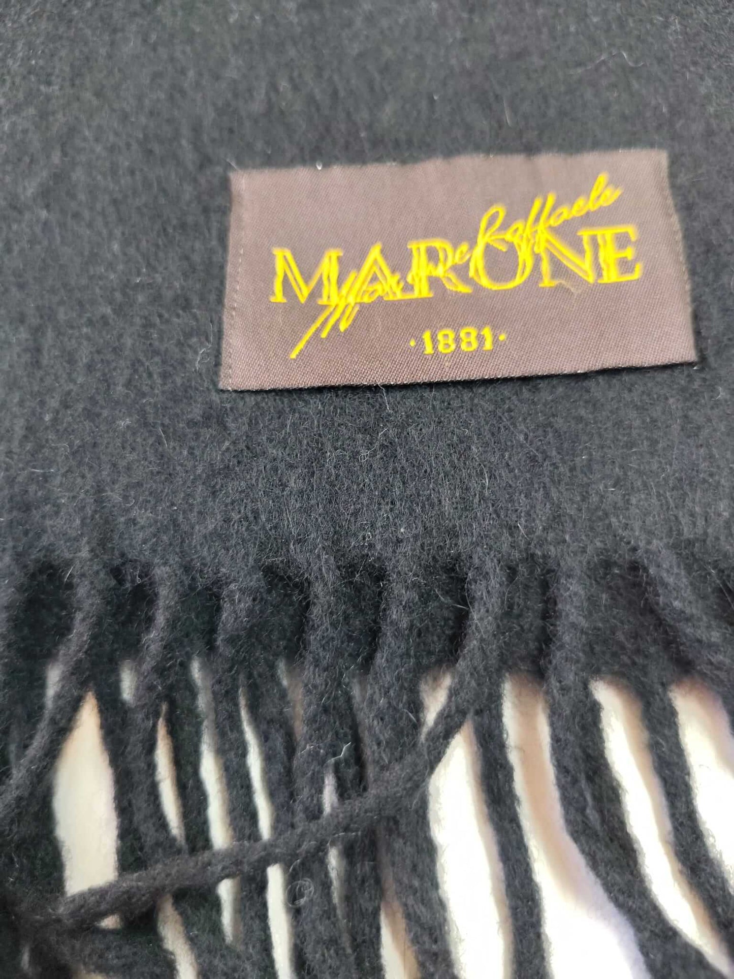 Marone Raffaele vintage black preloved pure cashmere scarf from Ireland, soft luxury wrap