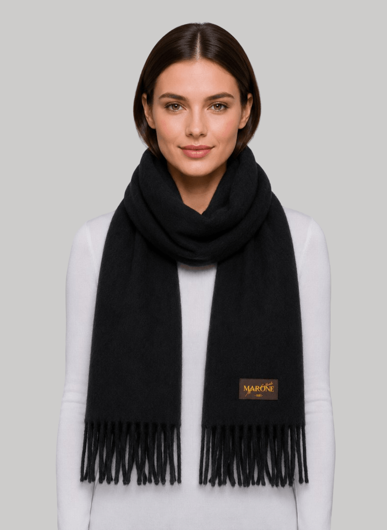 Marone Raffaele vintage black preloved pure cashmere scarf from Ireland, soft luxury wrap