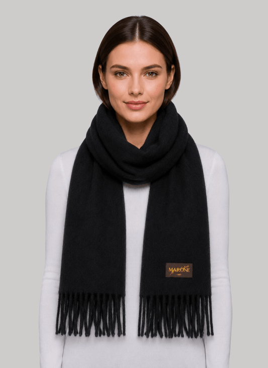 Marone Raffaele vintage black preloved pure cashmere scarf from Ireland, soft luxury wrap