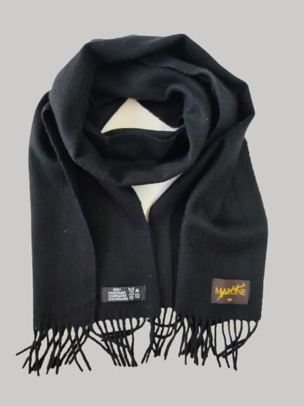 Marone Raffaele vintage black preloved pure cashmere scarf from Ireland, soft luxury wrap