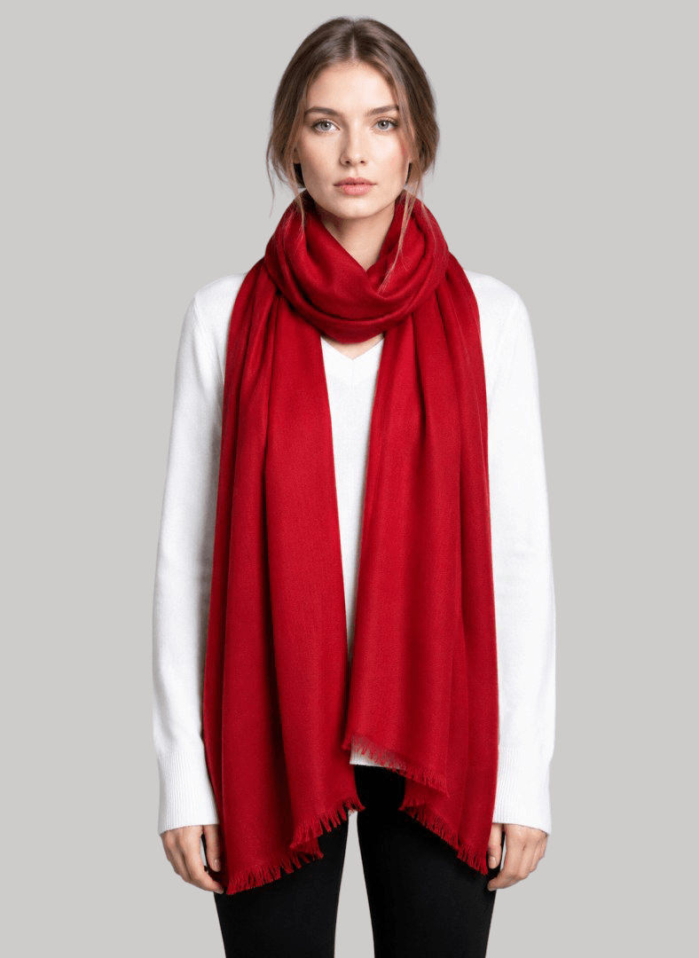 Maroon pure Pashmina stole from Cashmere Knot Ireland, featuring lightweight softness and timeless elegance for women in Ireland