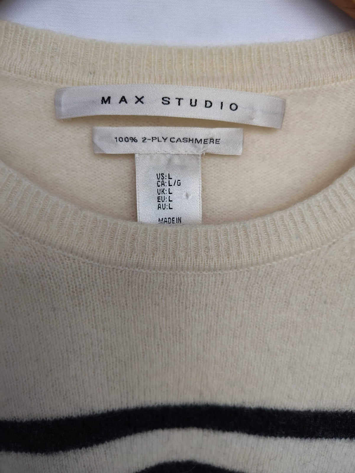 Max Studio ivory and soft black Breton stripe preloved pure cashmere jumper in Small UK and Ireland size from Cashmere Knot Ireland