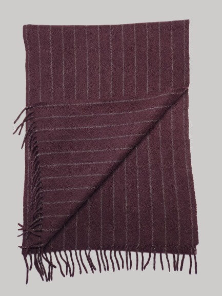 Mayor Youngor burgundy and gray striped preloved pure cashmere scarf from Ireland, soft luxury wrap