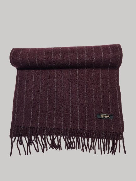 Mayor Youngor burgundy and gray striped preloved pure cashmere scarf from Ireland, soft luxury wrap